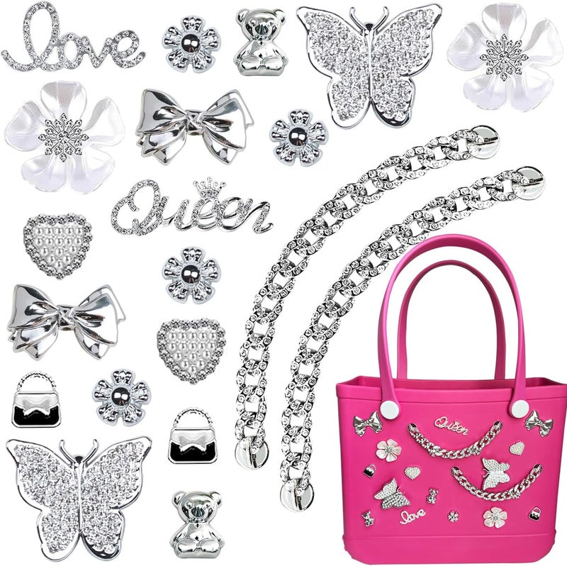 Everfunny Charms for Bogg Bag,Pearls,Butterfly Flowers and Chain for Bogg Bag Accessories Charms(20 pcs) - Image 1